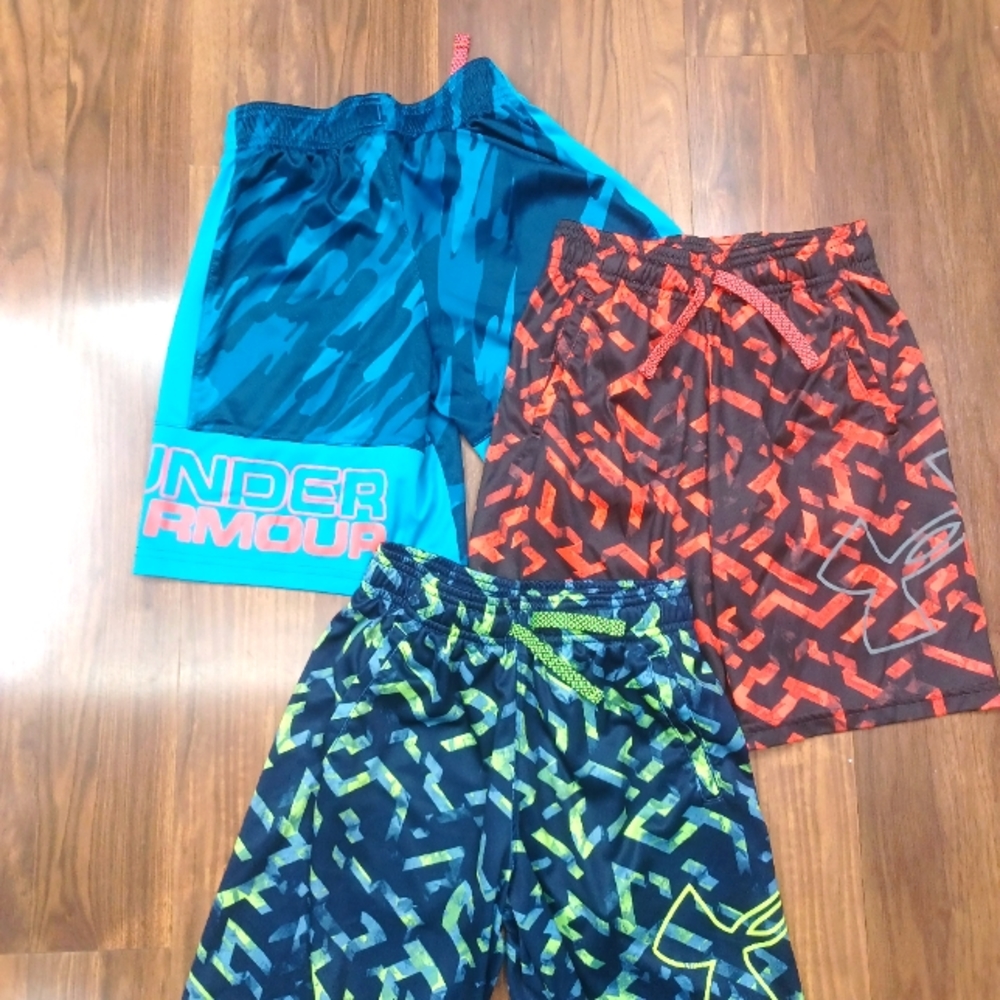 Under Armour Boys 3 Athletic Shorts in Blue, Red, and Neon Green